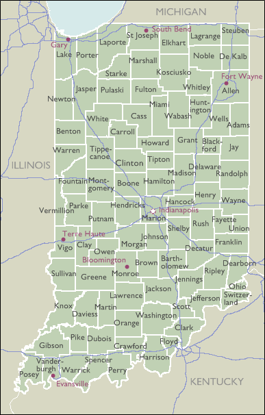 County Zip Code Maps of Indiana