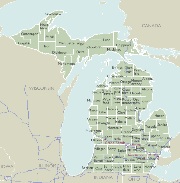 County Map of Michigan