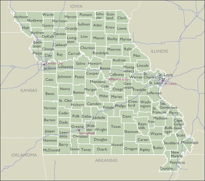 County 5 Digit Zip Code Maps of Missouri