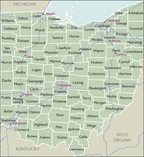 County Zip Code Maps of Ohio