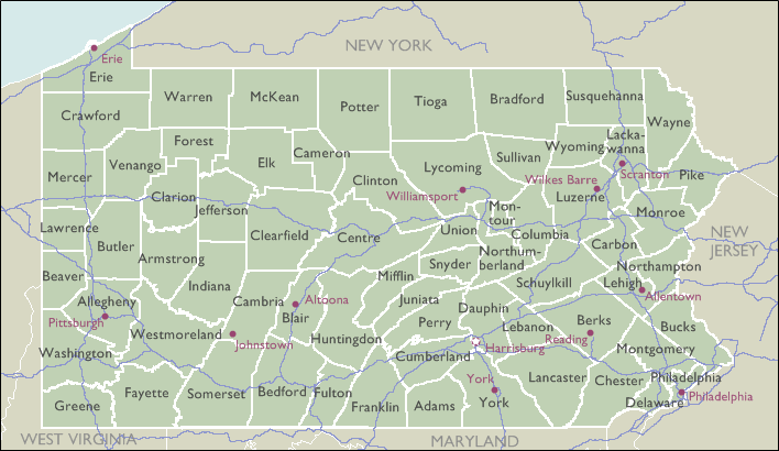 County Map of Pennsylvania