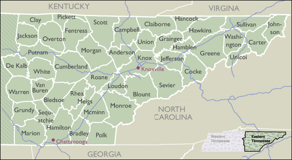 County Map of Tennessee