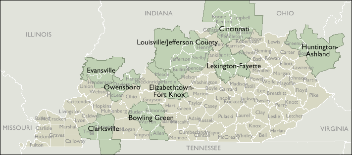 Metro Area Zip Code Maps of Kentucky