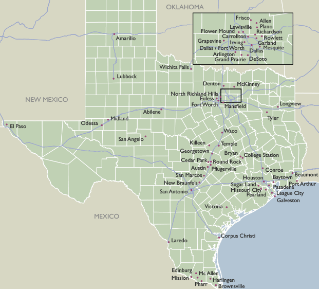 City 5 Digit Zip Code Maps of Texas