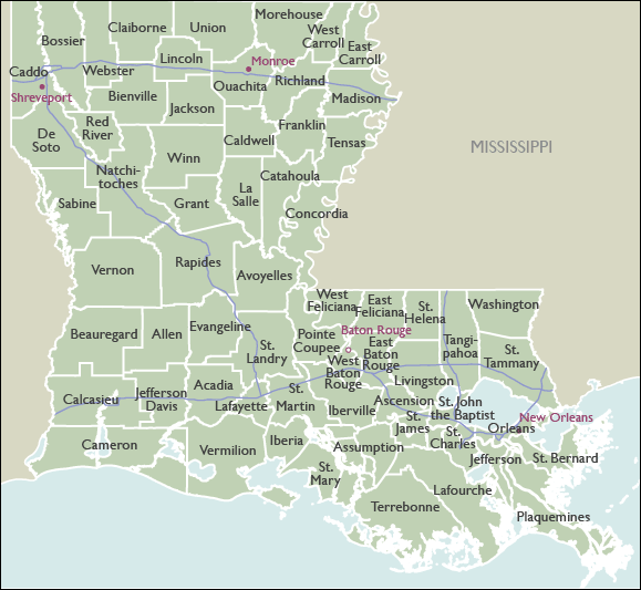 County Map of Louisiana