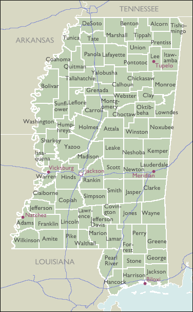 County Map of Mississippi