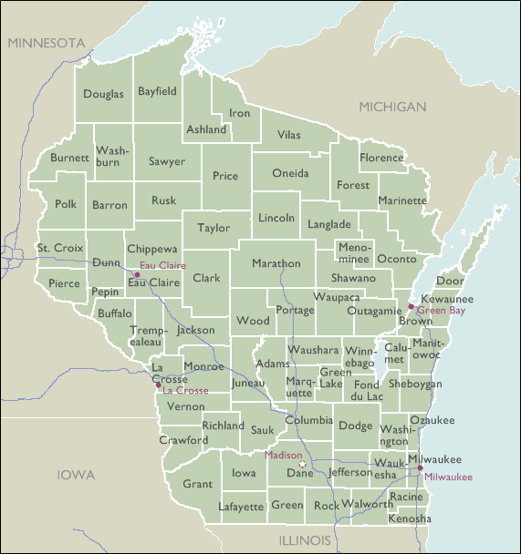 County Zip Code Maps Of Wisconsin