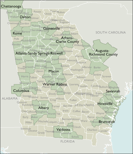 Metro Area Map of Georgia