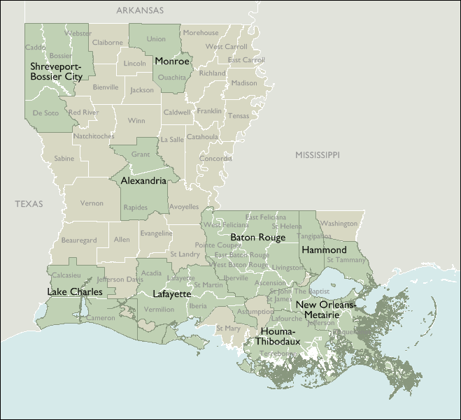 Metro Area Map of Louisiana