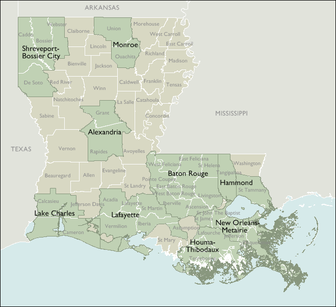 Metro Area Zip Code Maps of Louisiana