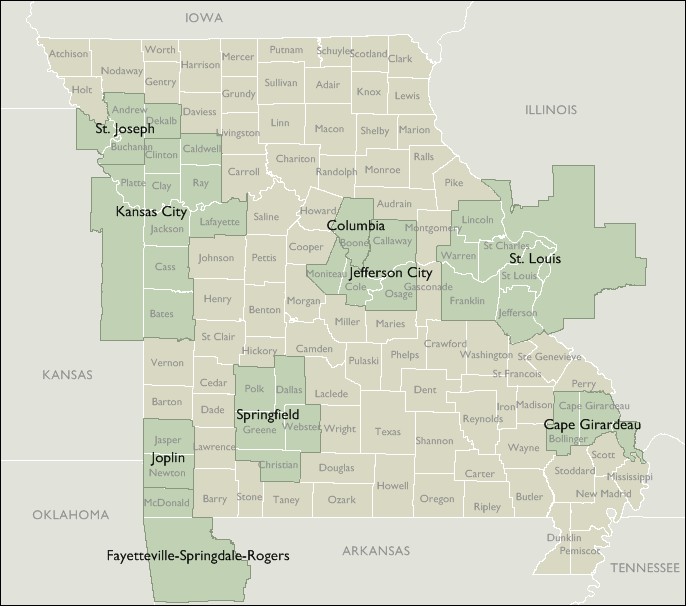 Metro Area Zip Code Maps of Missouri