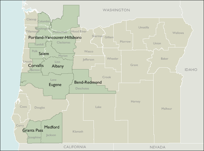 Metro Area Map of Oregon