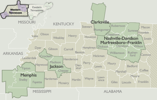 Metro Area Map of Tennessee