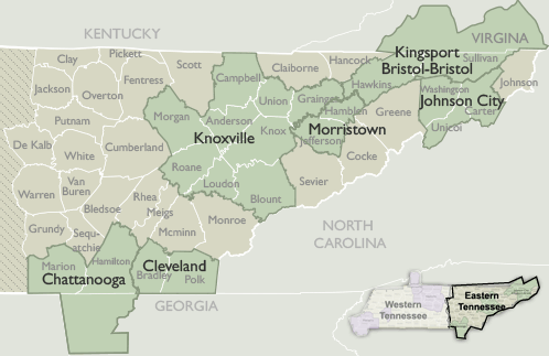 Metro Area Map of Tennessee
