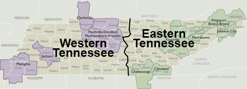 Metro Area Map of Tennessee