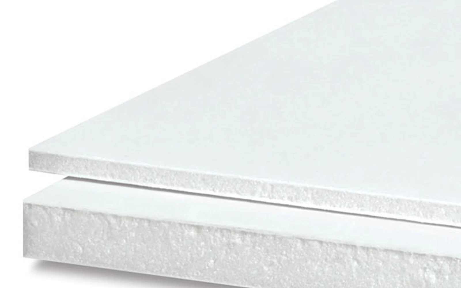 Two white board samples separated to show their thickness