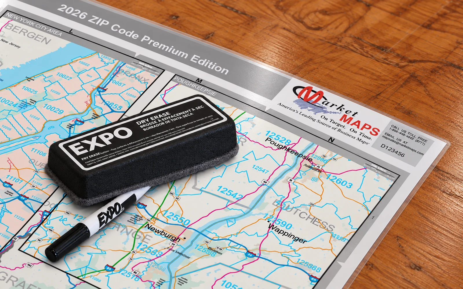 Laminated map with a dry-erase marker and eraser