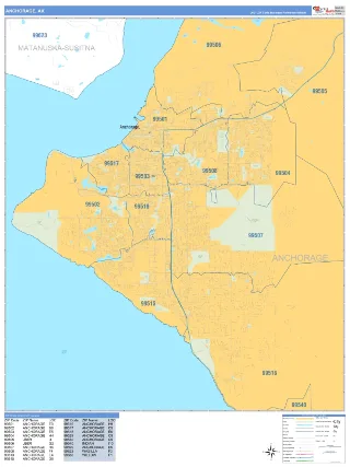 Anchorage, AK Business Reference style ZIP Code wall map
