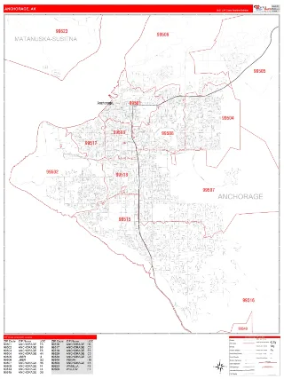 Anchorage, AK RedLine style ZIP Code wall map
