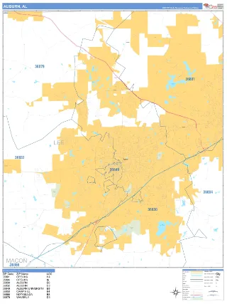 Auburn, AL Business Reference style ZIP Code wall map