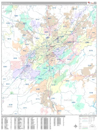 Birmingham, AL Classic style ZIP Code wall map
