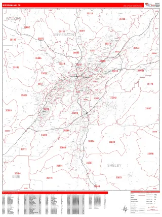 Birmingham, AL RedLine style ZIP Code wall map