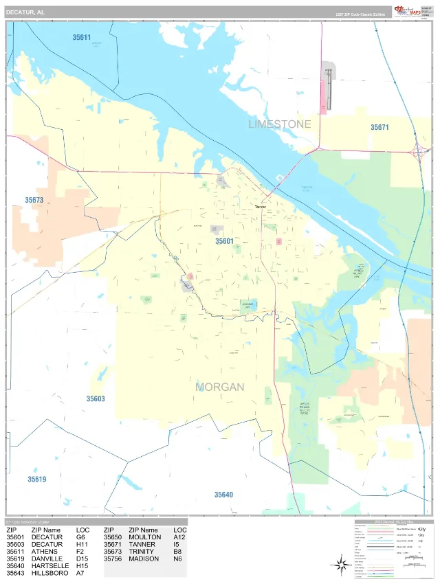 Decatur, AL ZIP Code Wall Map, Classic style