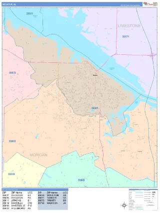 Decatur, AL ColorCast style ZIP Code wall map