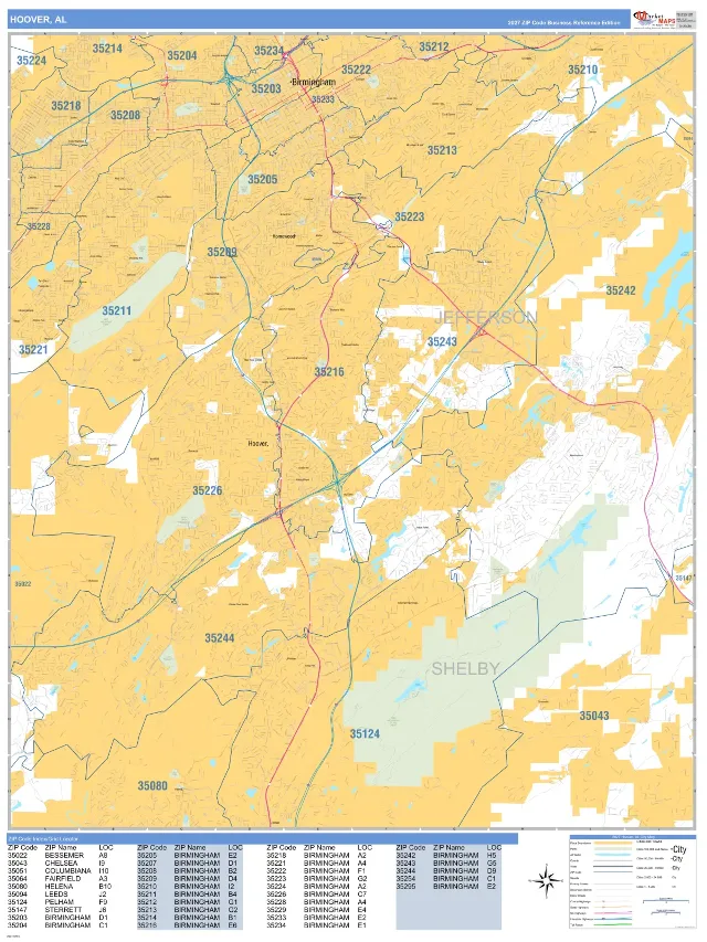 Hoover, AL ZIP Code Wall Map, Business Reference style