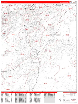 Hoover, AL RedLine style ZIP Code wall map