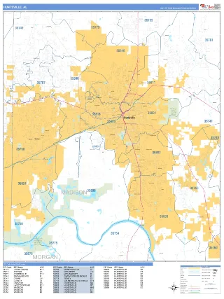 Huntsville, AL Business Reference style ZIP Code wall map