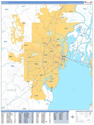 Mobile, AL Business Reference style ZIP Code wall map