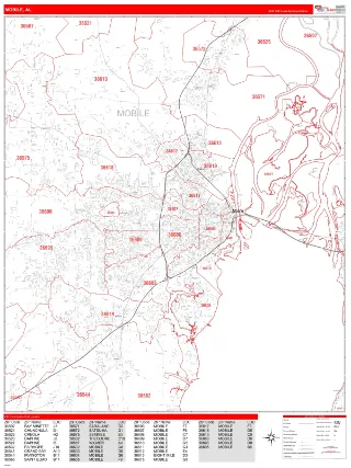 Mobile, AL RedLine style ZIP Code wall map