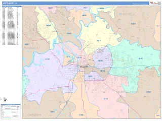 Montgomery, AL ColorCast style ZIP Code wall map