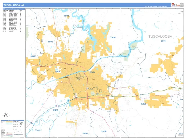 Tuscaloosa, AL ZIP Code Wall Map, Business Reference style