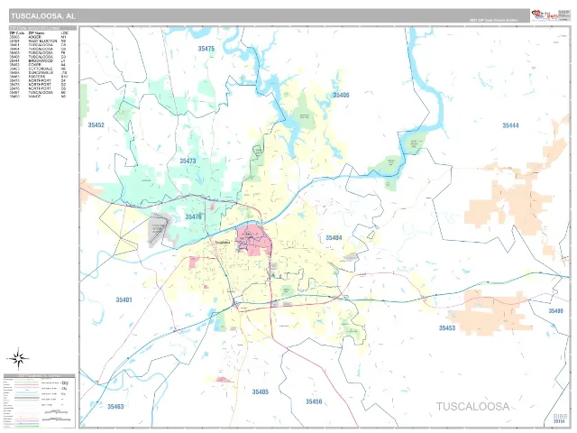 Tuscaloosa, AL ZIP Code Wall Map, Classic style