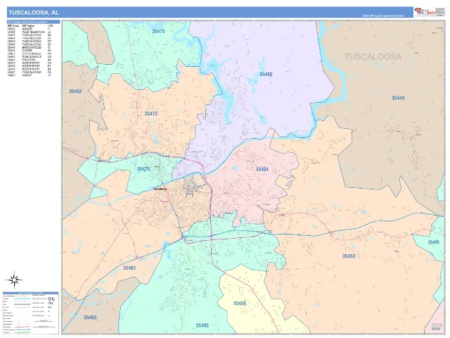 Tuscaloosa, AL ZIP Code Wall Map, ColorCast style