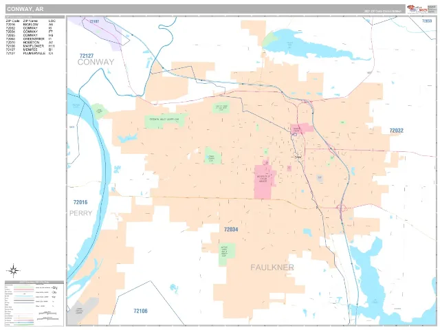 Conway, AR ZIP Code Wall Map, Classic style