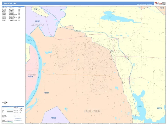 Conway, AR ZIP Code Wall Map, ColorCast style