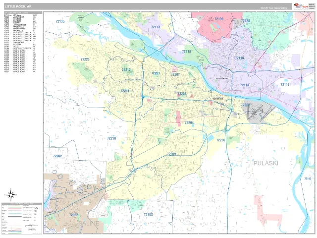 Little Rock, AR ZIP Code Wall Map, Classic style