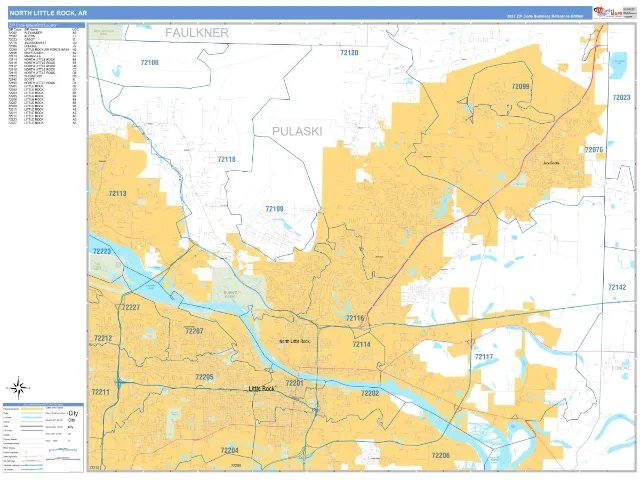 North Little Rock, AR ZIP Code Wall Map, Business Reference style