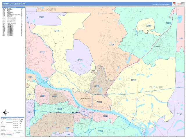 North Little Rock, AR ZIP Code Wall Map, ColorCast style