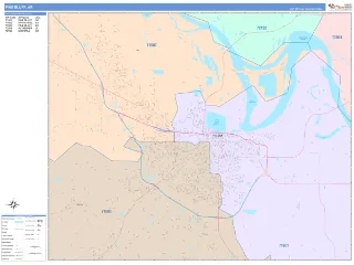 Pine Bluff, AR ColorCast style ZIP Code wall map