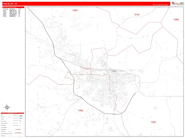 Pine Bluff, AR ZIP Code Wall Map, RedLine style
