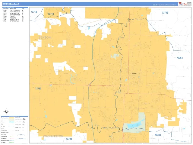 Springdale, AR ZIP Code Wall Map, Business Reference style