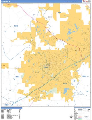 Auburn, AL ZIP Code wall map in the Business Reference Style