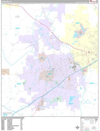 Auburn, AL ZIP Code wall map in the Classic Style