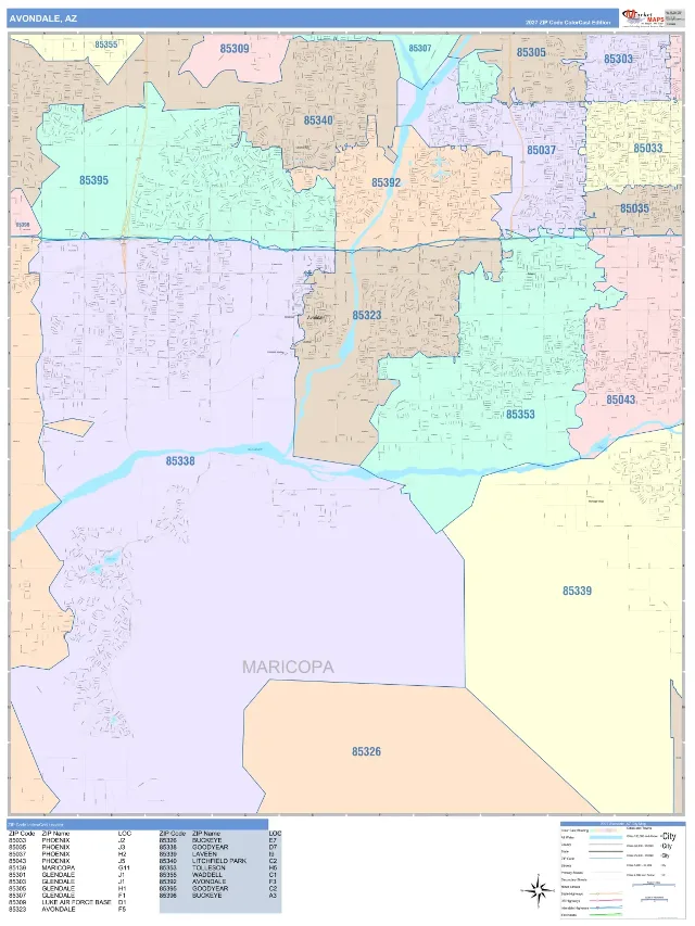 Avondale, AZ ZIP Code Wall Map, ColorCast style