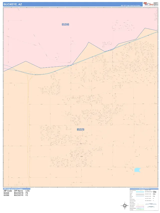 Buckeye, AZ ZIP Code Wall Map, ColorCast style