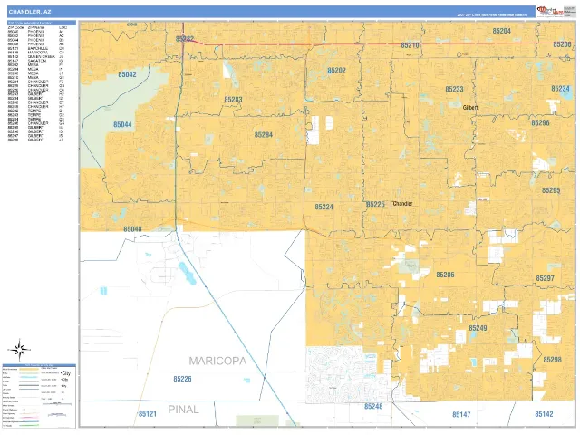 Chandler, AZ ZIP Code Wall Map, Business Reference style